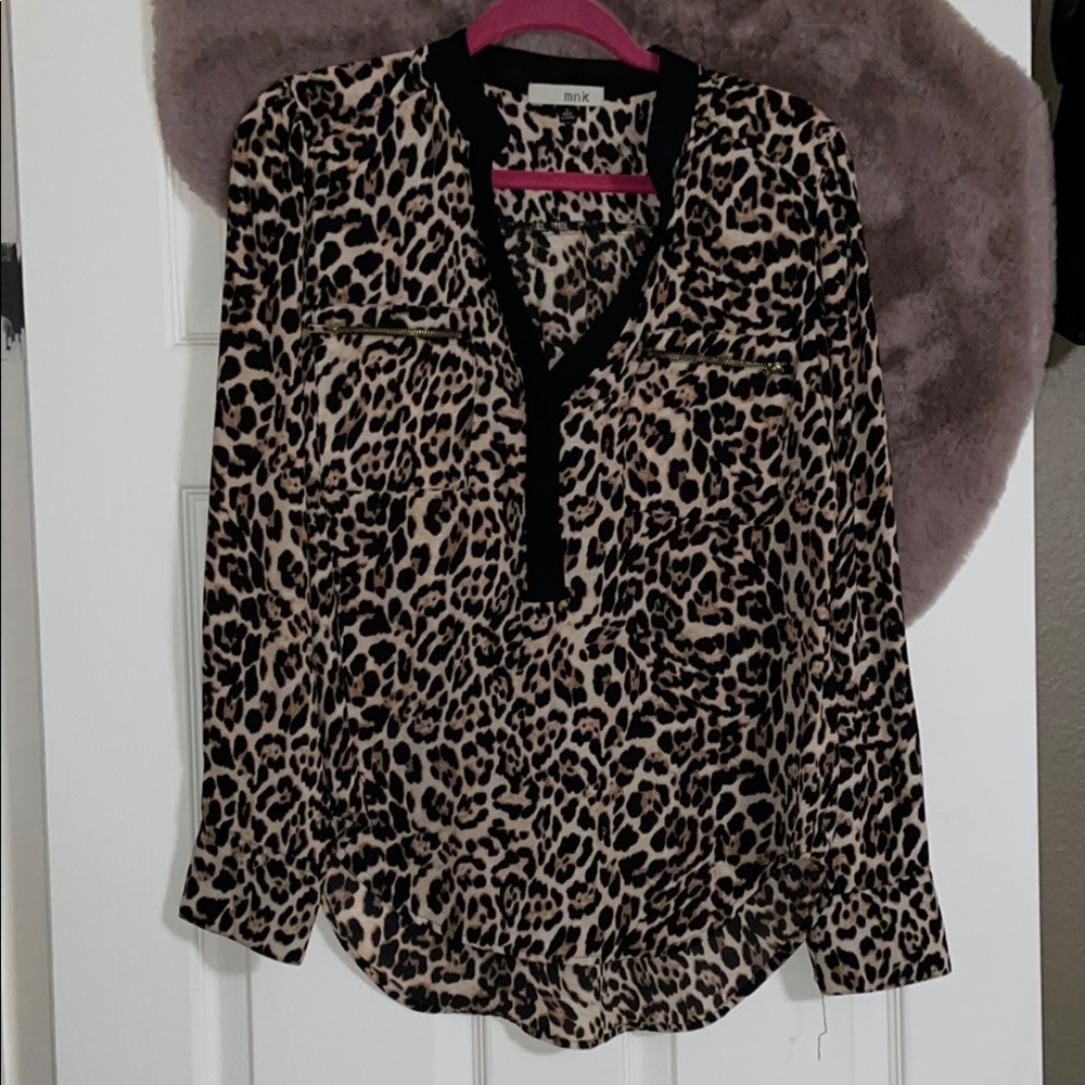 Mink Black and Tan Long Sleeve Buttoned Blouse